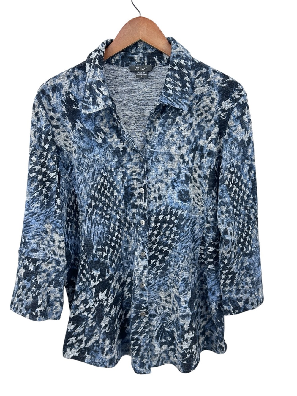 PURE AMICI Top Blouse 3/4 Sleeve Blue